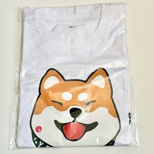 White T-Shirt with Shiba Inu Print Mameshiba Hakone